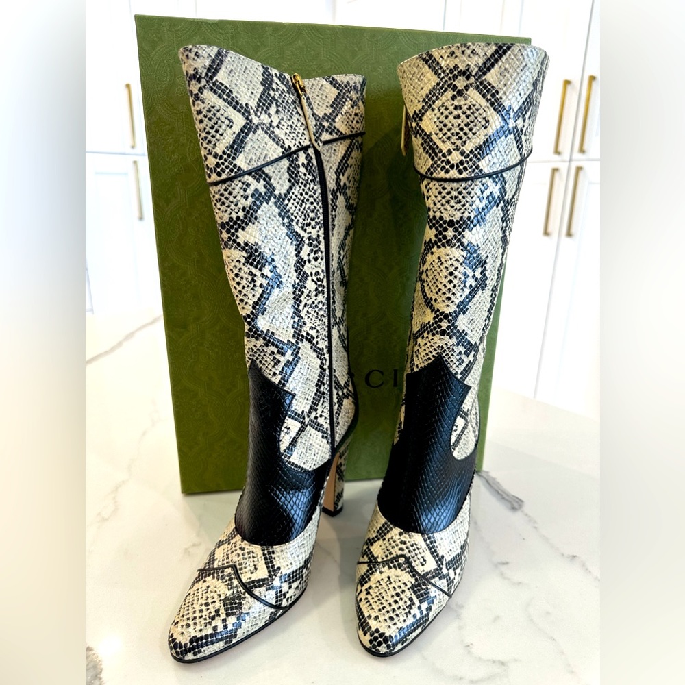Gucci Snake Embossed Knee High Boots